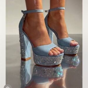 AKIRA Light Blue Rhinestone Platform Heels